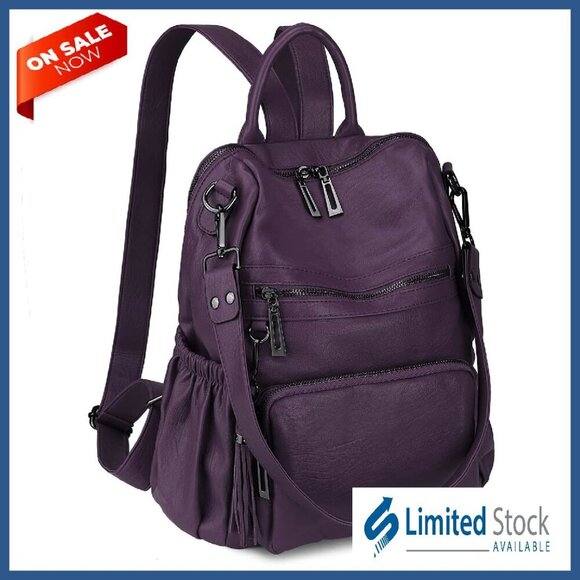 Vegan Leather Convertible Backpack Purse with Tassel, Laptop & Travel Ready main image 6